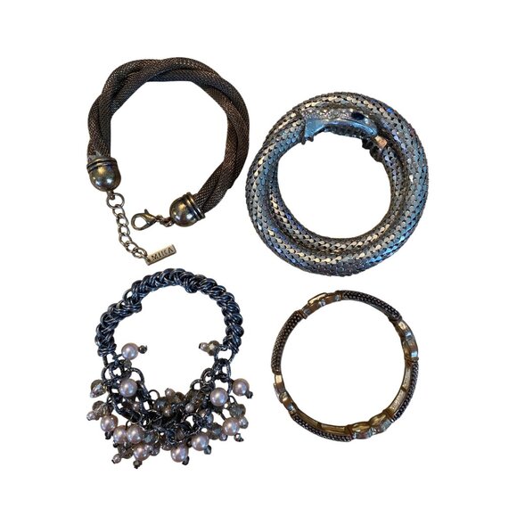 Set Of 4 Metal & Crystal Fashion Bracelets With Pearl Detailing & Snake Design - Picture 13 of 13